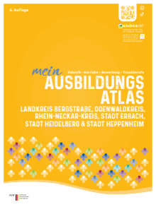 Titelbild der Informationsbroschüre "Ausbildungsatlas" - Städte Landkreise Bergstraße, Odenwaldkreis, Rhein-Neckar-Kreis & Erbach, Heidelberg, Heppenheim Titelbild der Broschüre